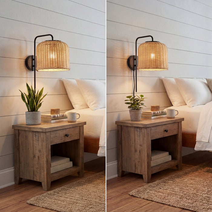 1 Light Outdoor Wall Matte Black with Beige Shade