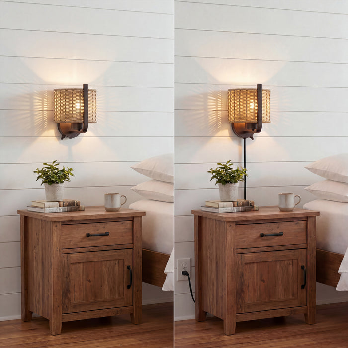 1 Light Outdoor Wall Matte Black with Beige Shade