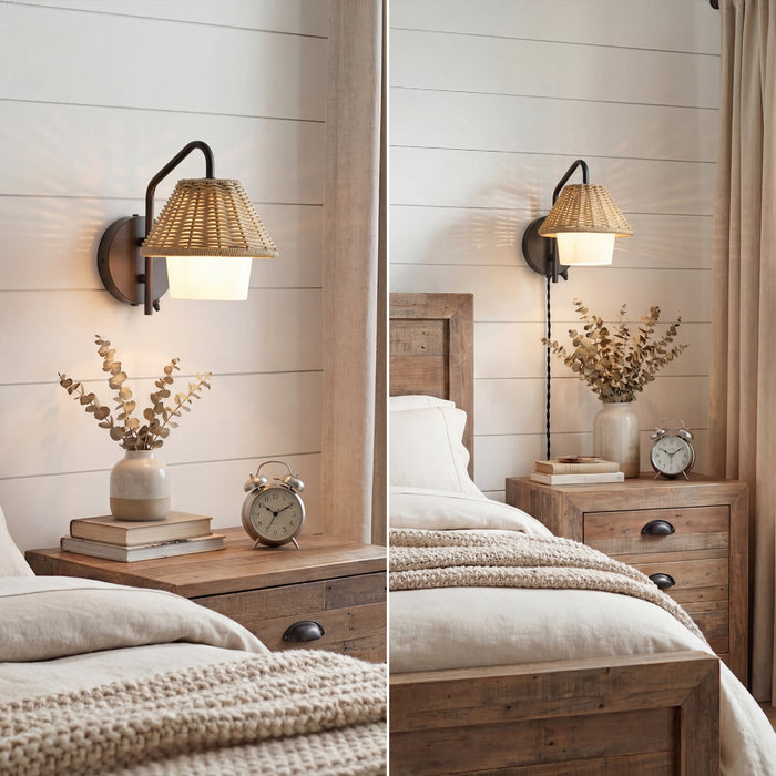 1 Light Outdoor Wall Matte Black with Beige and White Shade