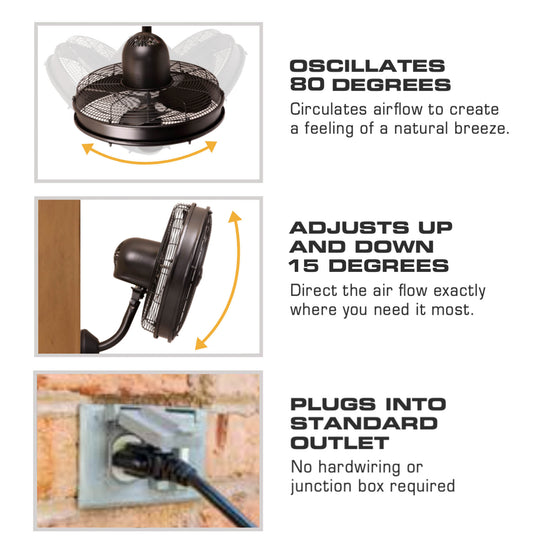 MULE Oscillating Wet-Rated Wall Fan XL with Remote