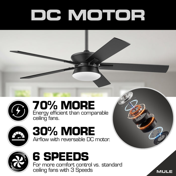 52 Inch MULE Elva Indoor Matte Black Ceiling Fan