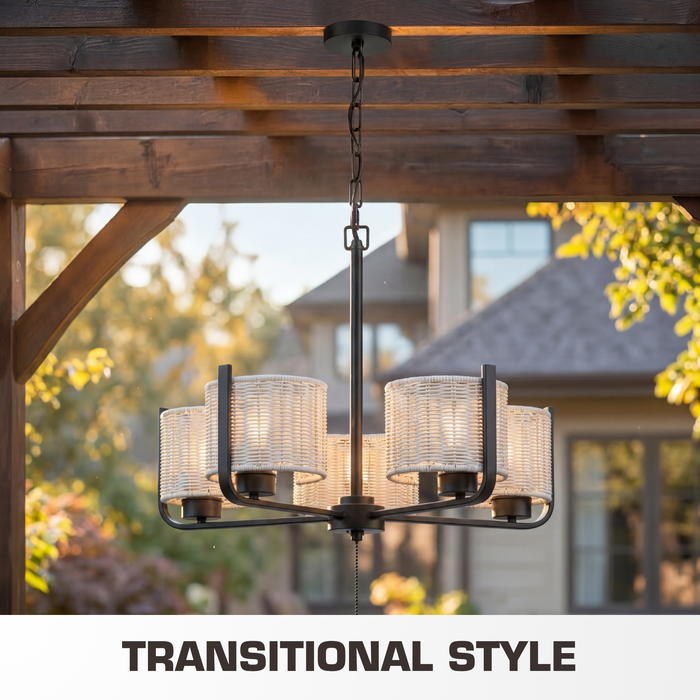 5 Light Outdoor Chandelier Bronze with Gray Shades