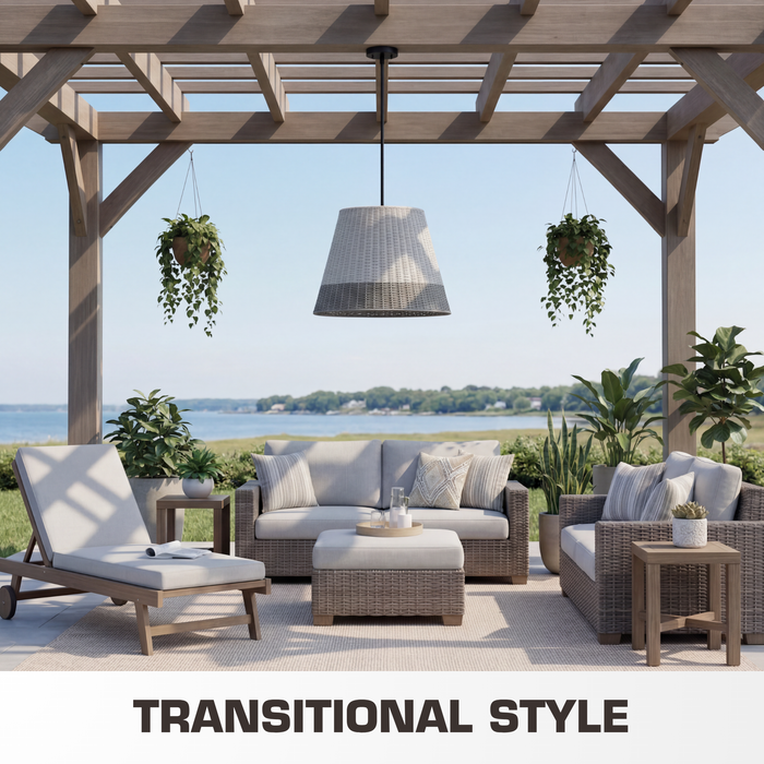 1 Light Outdoor Pendant Matte Black with Light Gray Shade