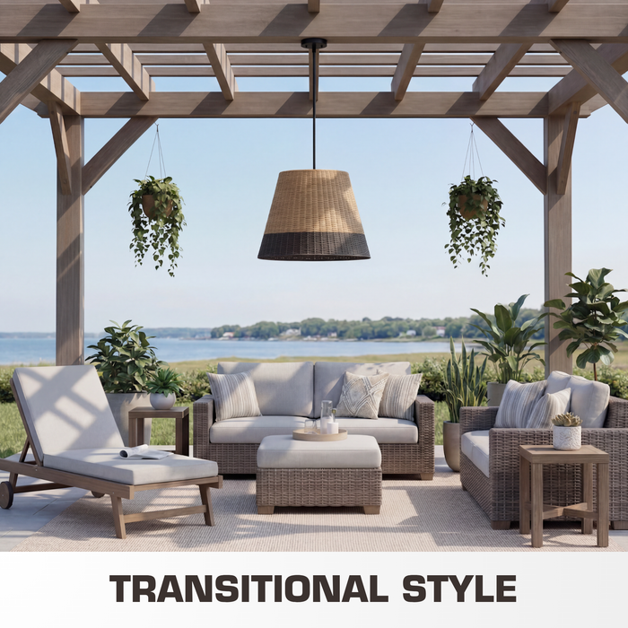 1 Light Outdoor Pendant Matte Black with Beige 2 Tone Shade
