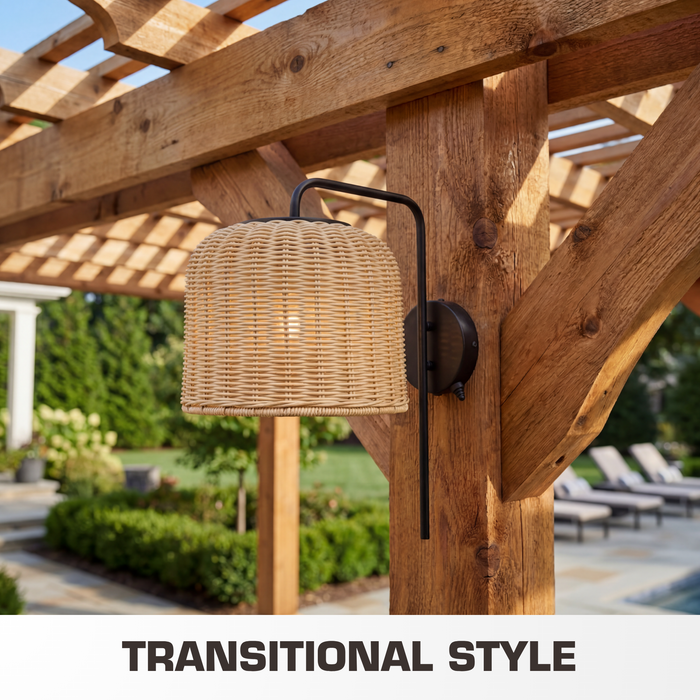 1 Light Outdoor Wall Matte Black with Beige Shade