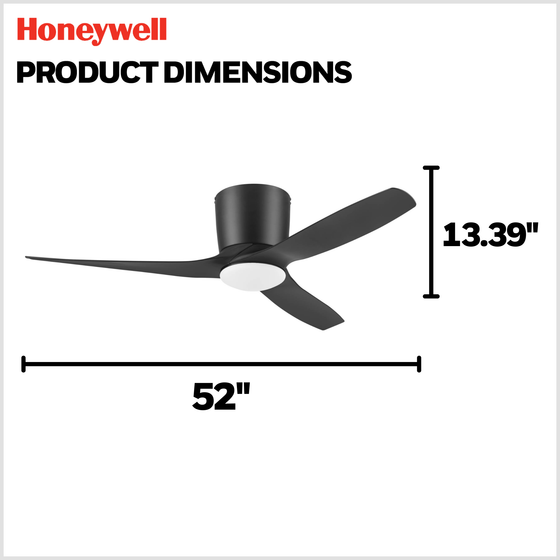 52 Inch Honeywell Lynton Matte Black with Light Ceiling Fan and Remote