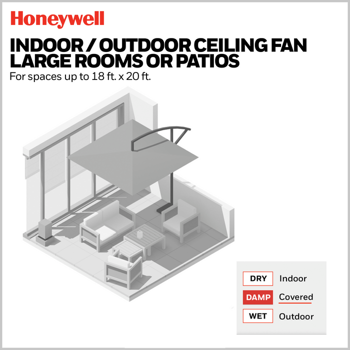 52 Inch Honeywell Lynton Matte Black Ceiling Fan with Light and Remote