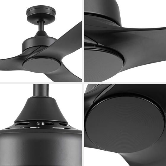 52 Inch Honeywell Lynton Matte Black Ceiling Fan with No Light and Remote