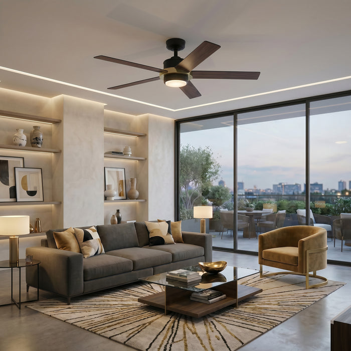 52" MULE Bravar Matte Black and Gold Ceiling Fan