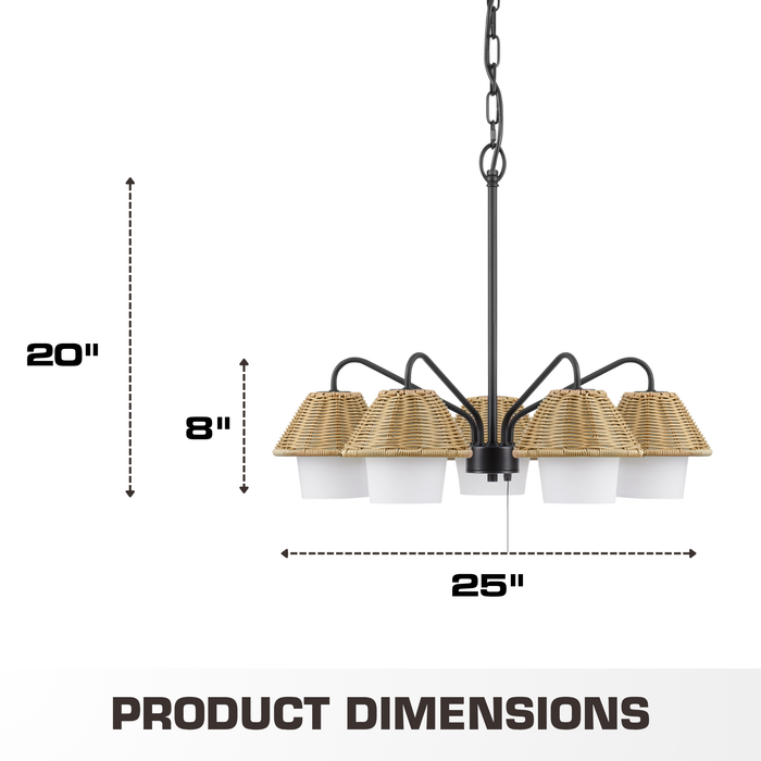 5 Light Outdoor Chandelier Matte Black with Beige Shades and White Shades
