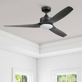 52 Inch Honeywell Lynton Matte Black Ceiling Fan with Light and Remote