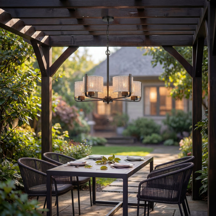 5 Light Outdoor Chandelier Bronze with Gray Shades