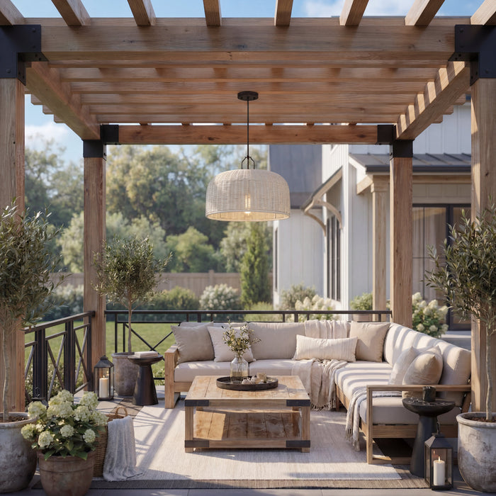 1 Light Outdoor Pendant Matte Black with Light Gray Shade