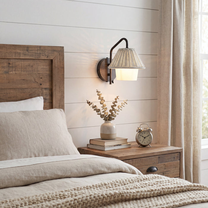 1 Light Outdoor Wall Bronze with Light Gray and White Shade