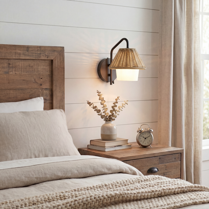 1 Light Outdoor Wall Matte Black with Beige and White Shade