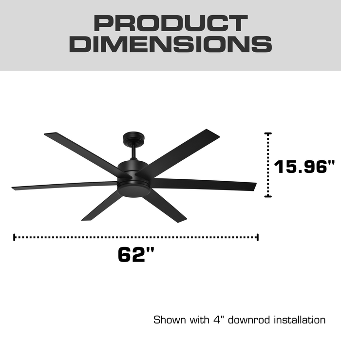 62 Inch Mule Trone Matte Black Indoor/Covered Outdoor Ceiling Fan
