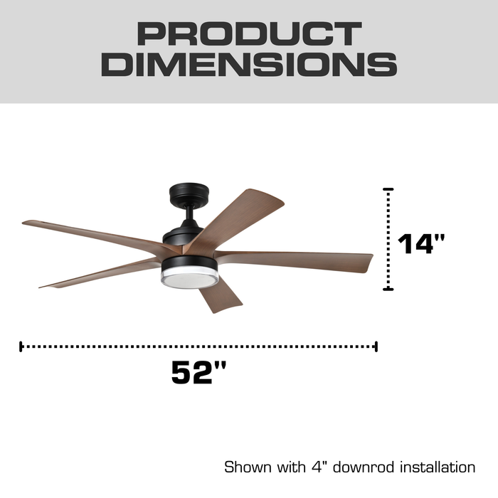52 Inch MULE Mason Matte Black Indoor/Covered Outdoor Ceiling Fan
