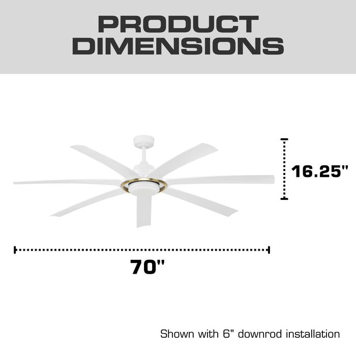 70 Inch MULE Sterling White and Gold Indoor/Covered Outdoor Ceiling Fan