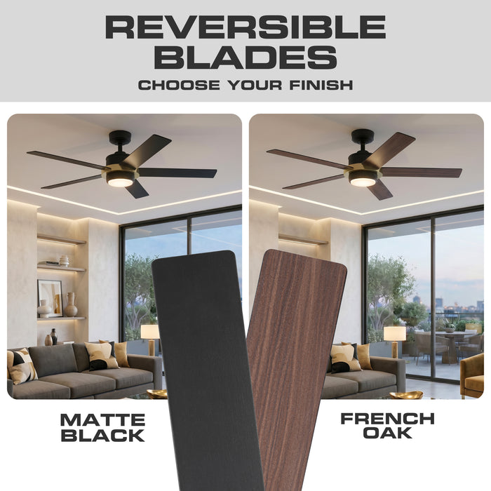 52" MULE Bravar Matte Black and Gold Ceiling Fan