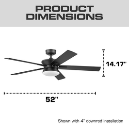 52 Inch MULE Elva Indoor Matte Black Ceiling Fan