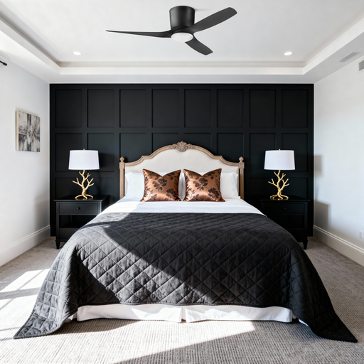 52 Inch Honeywell Lynton Matte Black with Light Ceiling Fan and Remote, installed and in use