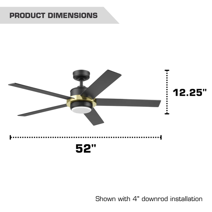 52" MULE Bravar Matte Black and Gold Ceiling Fan