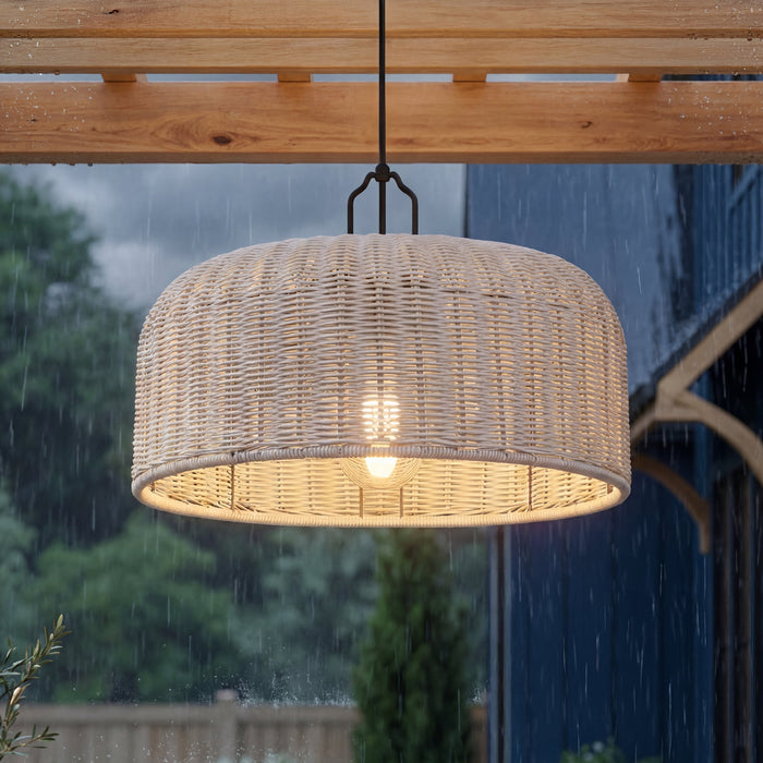 1 Light Outdoor Pendant Matte Black with Light Gray Shade