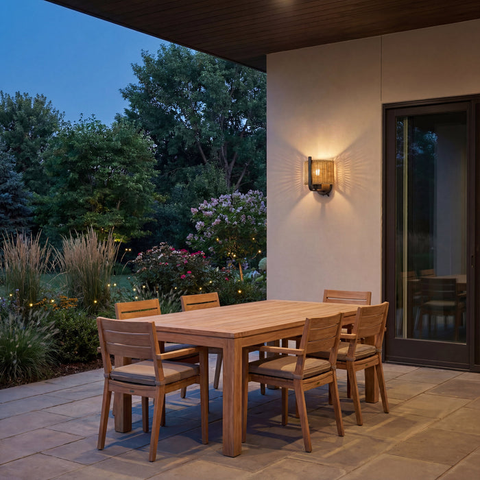 1 Light Outdoor Wall Matte Black with Beige Shade