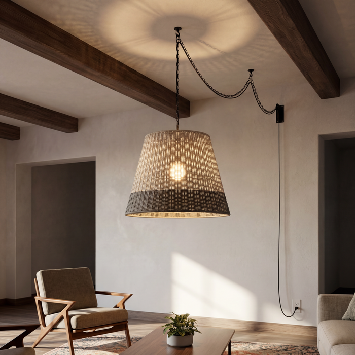 1 Light Outdoor Pendant Matte Black with Light Gray Shade