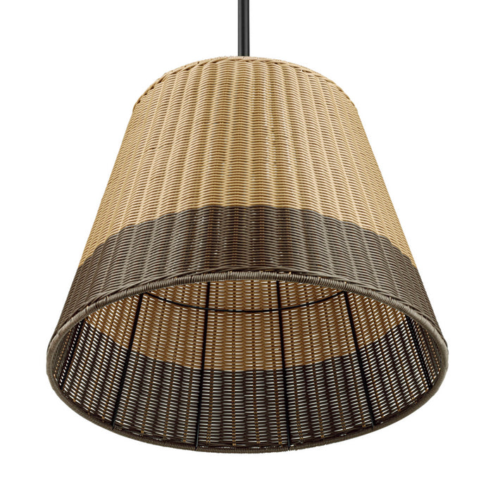 1 Light Outdoor Pendant Matte Black with Beige 2 Tone Shade