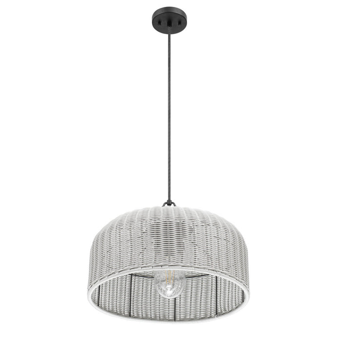 1 Light Outdoor Pendant Matte Black with Light Gray Shade
