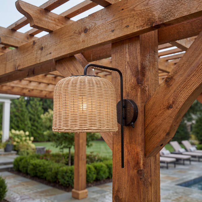 1 Light Outdoor Wall Matte Black with Beige Shade