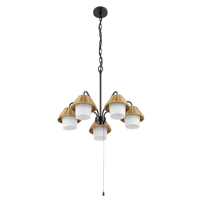5 Light Outdoor Chandelier Matte Black with Beige Shades and White Shades