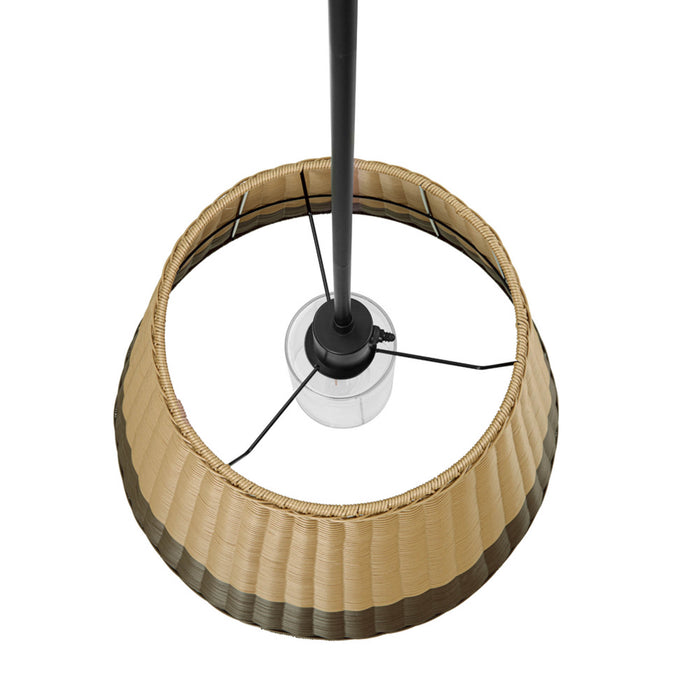 1 Light Outdoor Pendant Matte Black with Beige 2 Tone Shade