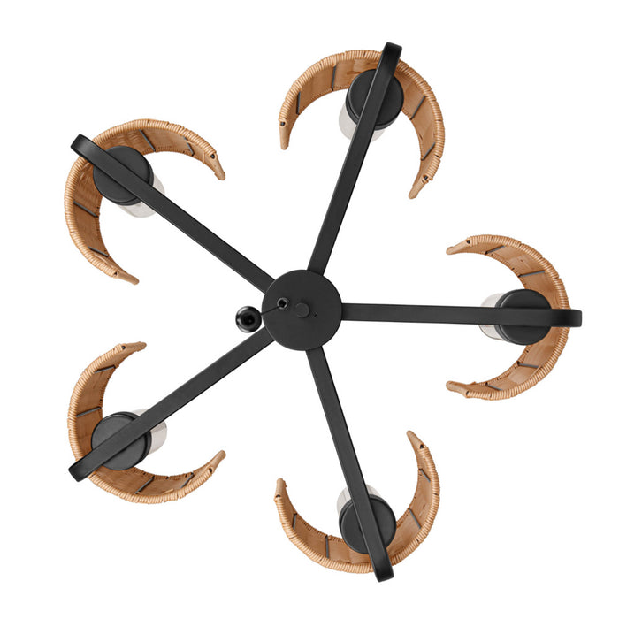 5 Light Outdoor Chandelier Matte Black with Beige Shades