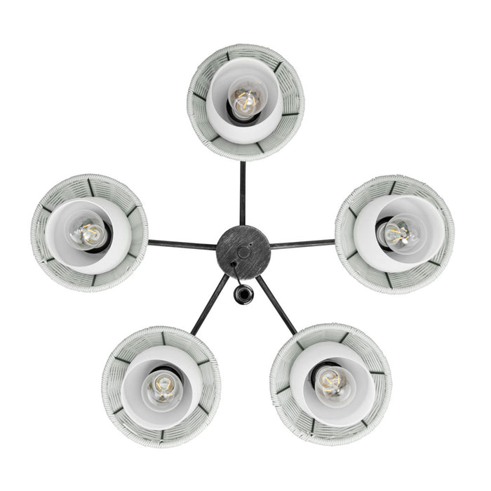 5 Light Outdoor Chandelier Aged Pewter with Light Gray and White Shades