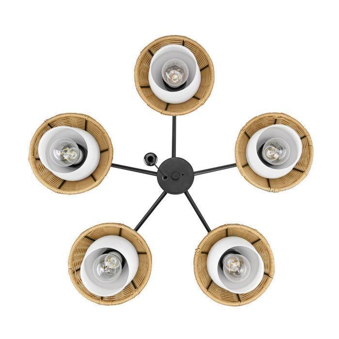 5 Light Outdoor Chandelier Matte Black with Beige Shades and White Shades