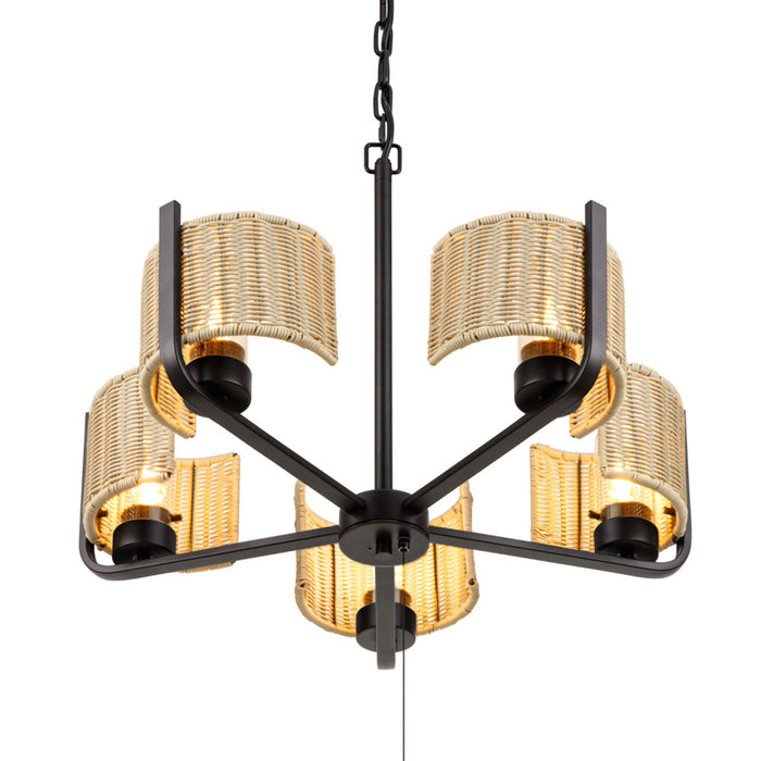 5 Light Outdoor Chandelier Bronze with Gray Shades
