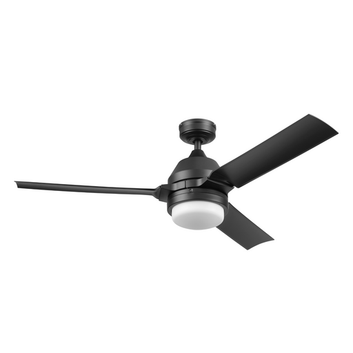 54" Honeywell Port Isle Matte Black Ceiling Fan with Light and Remote, angled view