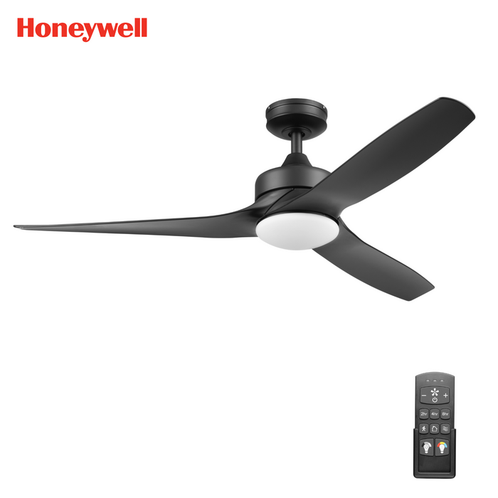 52 Inch Honeywell Lynton Matte Black Ceiling Fan with Light and Remote