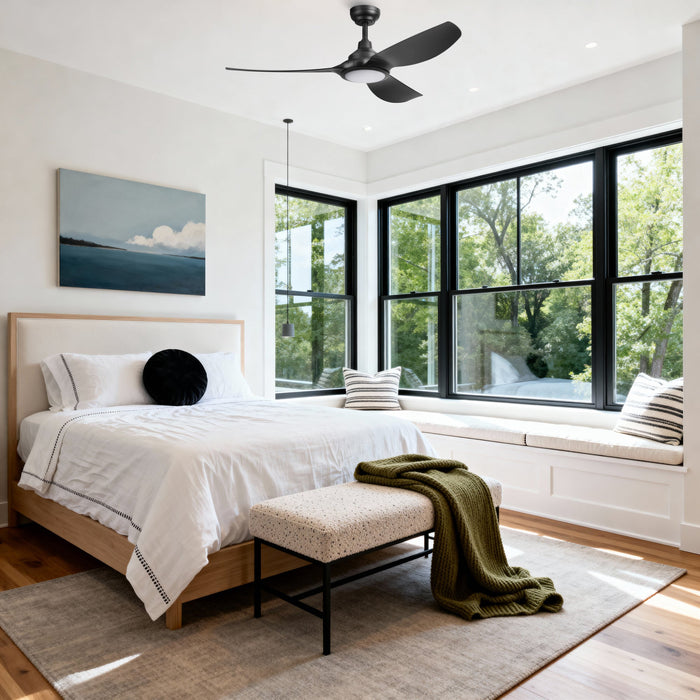 52 Inch Honeywell Sirro Matte Black Ceiling Fan with Light and Remote