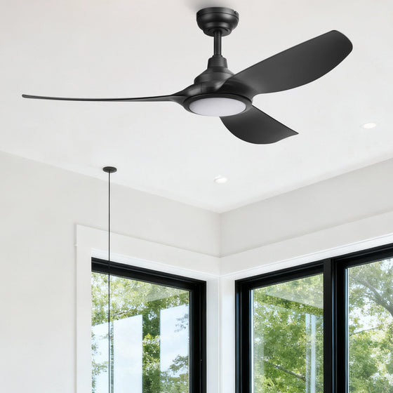52 Inch Honeywell Sirro Matte Black Ceiling Fan with Light and Remote