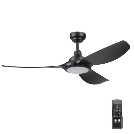 52 Inch Honeywell Sirro Matte Black Ceiling Fan with Light and Remote