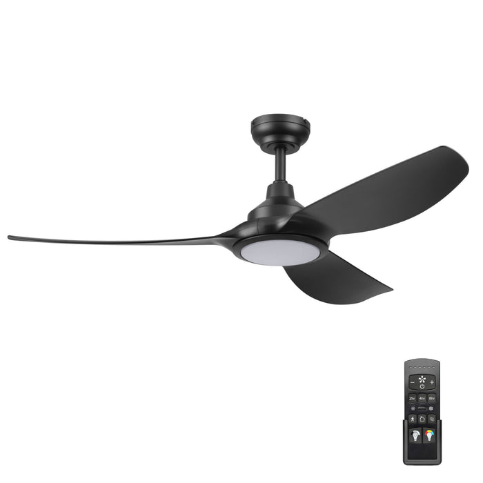 52 Inch Honeywell Sirro Matte Black Ceiling Fan with Light and Remote