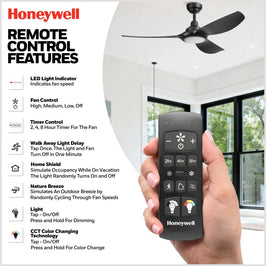 52 Inch Honeywell Sirro Matte Black Ceiling Fan with Light and Remote