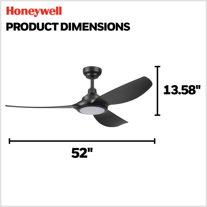 52 Inch Honeywell Sirro Matte Black Ceiling Fan with Light and Remote