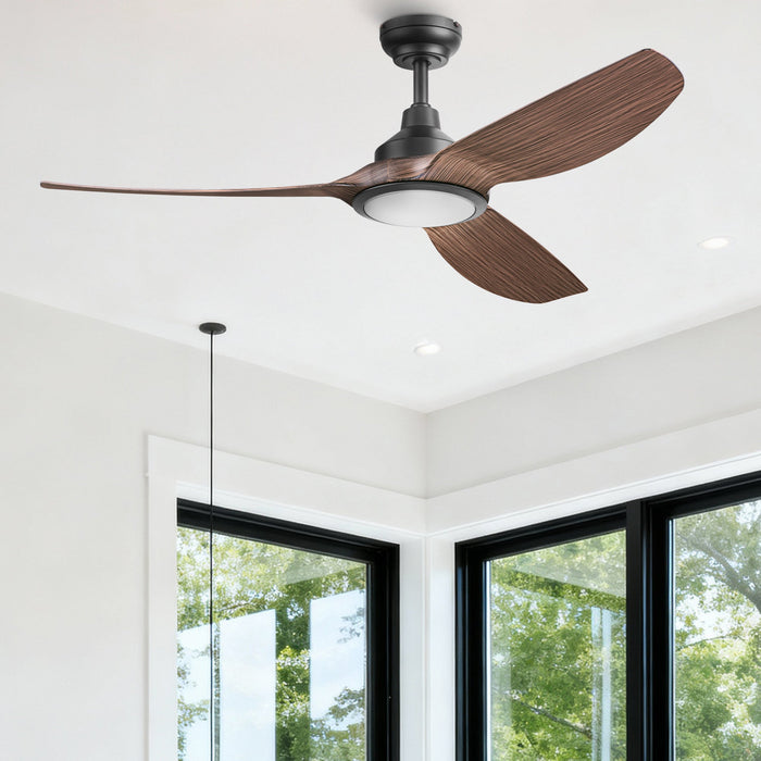 52 Inch Honeywell Sirro Matte Black with Brown Blade Ceiling Fan with Light and Remote