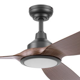 52 Inch Honeywell Sirro Matte Black with Brown Blade Ceiling Fan with Light and Remote