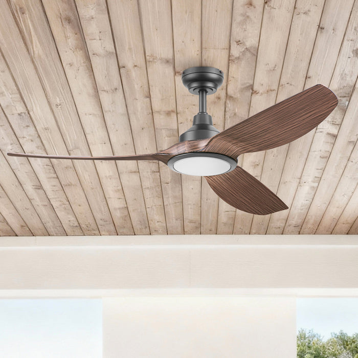 52 Inch Honeywell Sirro Matte Black with Brown Blade Ceiling Fan with Light and Remote