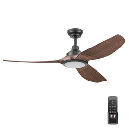 52 Inch Honeywell Sirro Matte Black with Brown Blade Ceiling Fan with Light and Remote